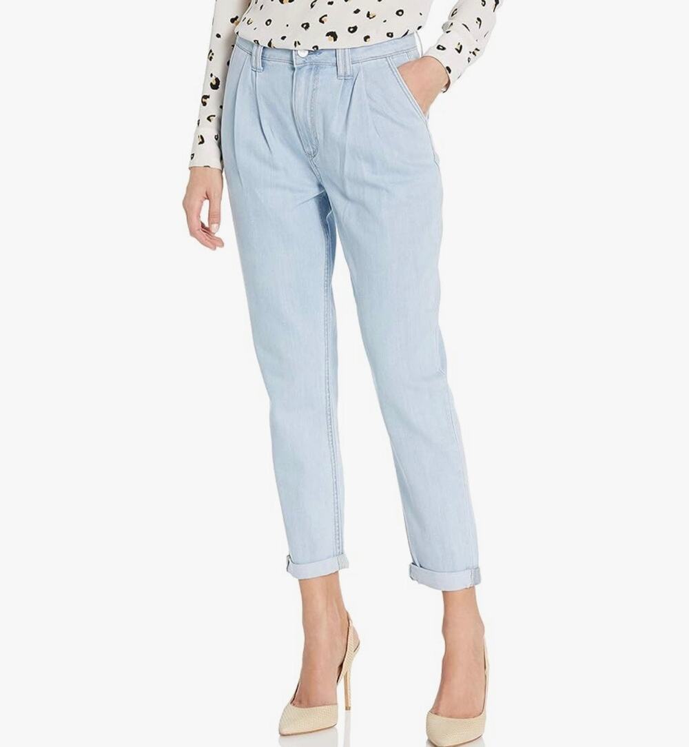 Paige Parisun Women's High Rise Light Wash Pleated Trouser Cuff Jeans Size 29